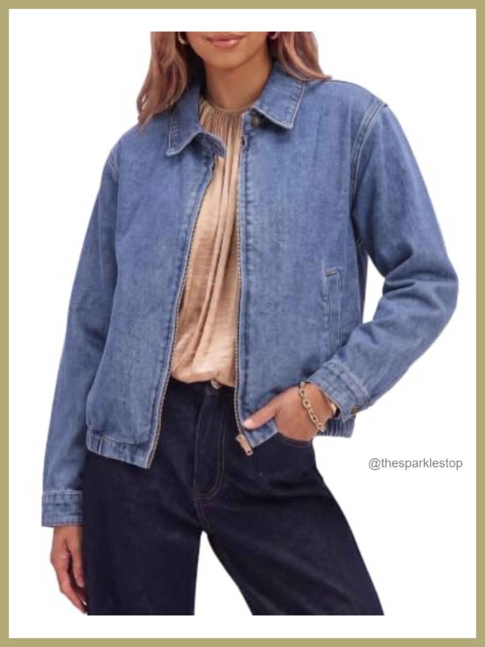 Oversized Zip Up Denim Bomber Jacket Women Cropped Jean Jacket Fall Outfit